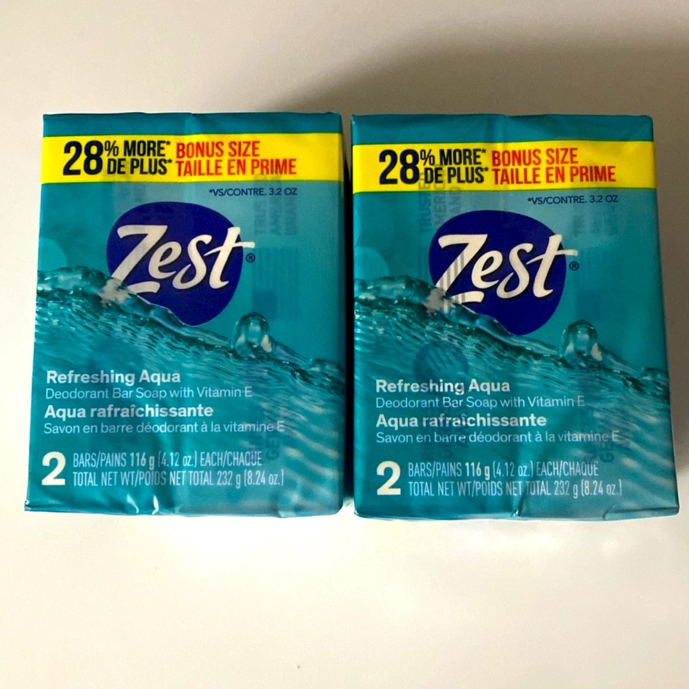 Zest Refreshing Aqua Deodorant Bar Soap 2 2-pack totaling four bars.